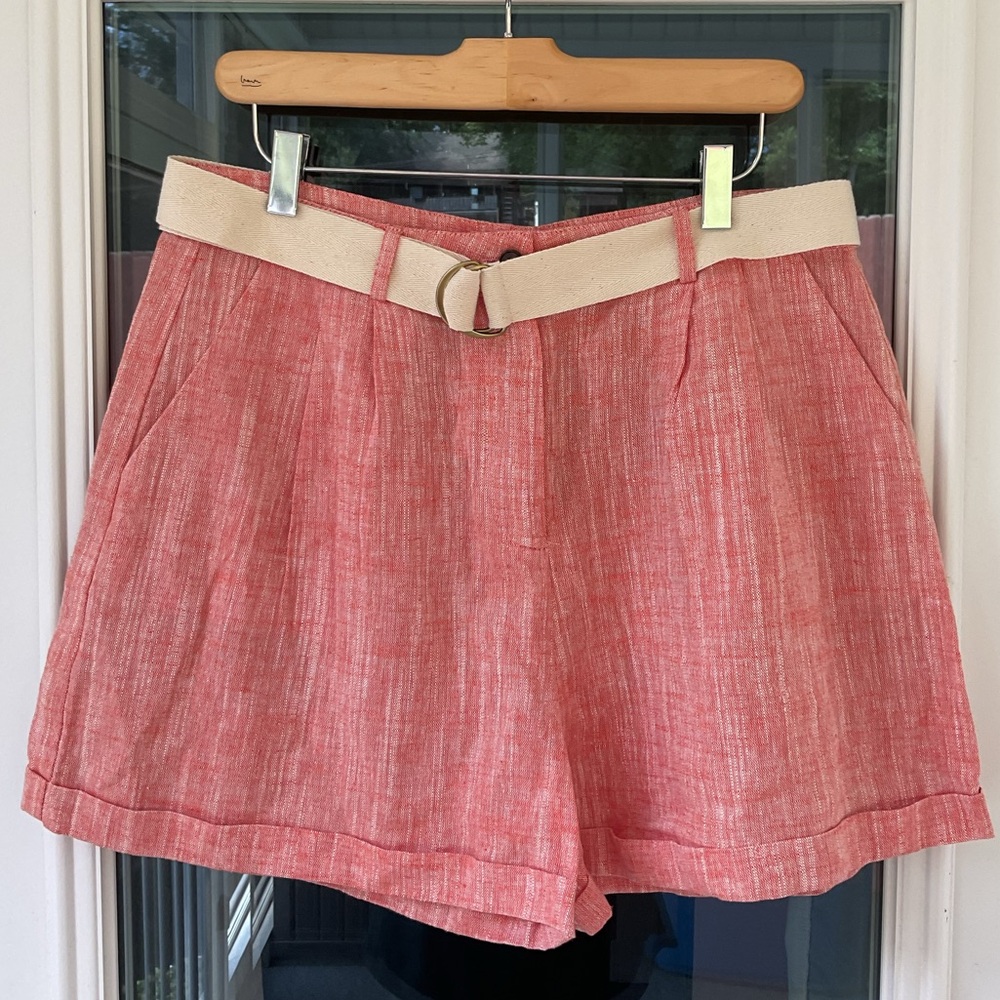 Pleated New Preppy Blokecore Linen Shorts Euro-Summer Vacation Women’s Size L
